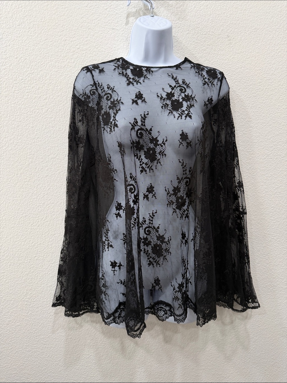 Victoria's Secret Black Sheer Floral Lace Long Sleeve Top
